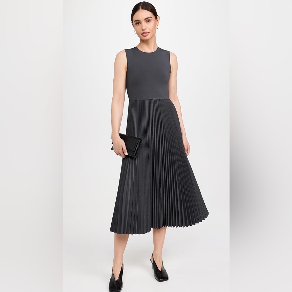 THEORY Crew Neck Sleeveless Pleated Dress